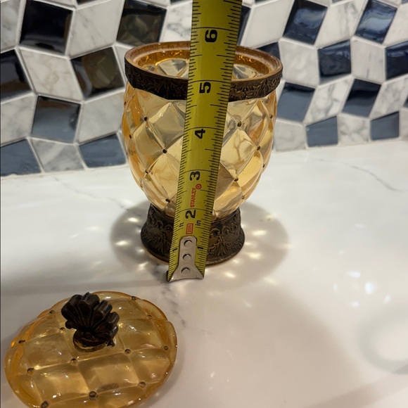 Vintage Amber Jar with Ornate Bronze Base - Picture 4 of 4